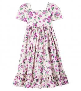 Платье из хлопкового поплина с цветочным принтом и сборками Dolce&Gabbana Kids, Violette Rade F.Rosa