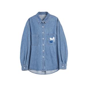 ELLE Рубашка Women's Blue Lapel Moderate Denim