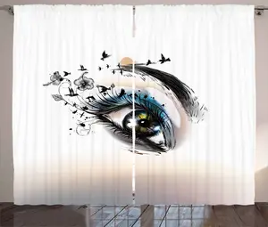 Шторы в деревенском стиле ABAKUHAUS Wimper, Fantasy Woman, универсальные ленточные шторы для гостиной с петлями и крючками, 280 x 175 см, цвет: черный, коричневый, зеленый Abakuhaus