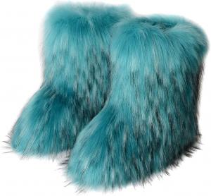 Женские ботинки из искусственного меха до середины икры с пушистой подкладкой, плоской подошвой, теплые зимние ботинки для улицы и дома ACE SHOCK, Varicolored Lake-Blue