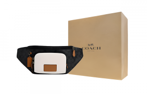 Coach Женская поясная сумка из парусины с покрытием и телячьей кожей, размер Large, угольно-серый