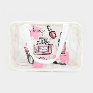 Косметическая сумка с принтом из прозрачной сетки с разделителем FASHNZFAB, белый