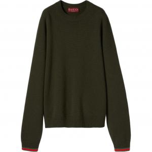 Шерстяной свитер с кашемиром и отделкой Web Trim GUCCI, темно-зеленый