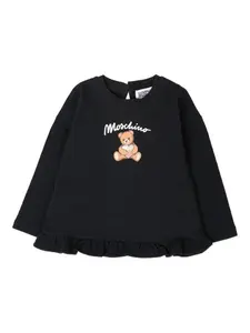 Футболка с принтом плюшевого мишки и оборками Moschino Kids, черный