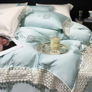 FUANNA Комплект постельного белья 1,8 м, 4 предмета, пододеяльник 200x230 см, шелковистая гладкость, синий