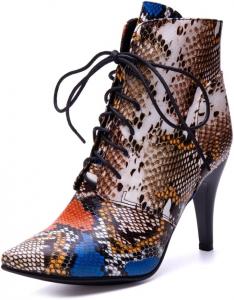 Женские модные ботильоны на высоком каблуке с острым носком, шнуровкой и шпилькой, зимние короткие ботинки JOEUSTY, Dark Brown