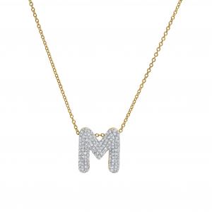 Ожерелье с кулоном Big Bubble Initial Letter из 14-каратного желтого золота с бриллиантами Luvmyjewelry, Gold M