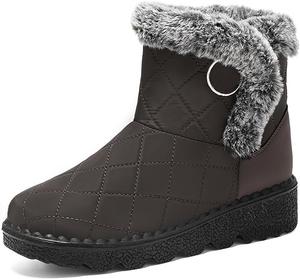 Женские водонепроницаемые зимние снежные ботинки с теплой меховой подкладкой, удобные, легкие, на липучке, уличные, нескользящие ботильоны HDFDB, Brown