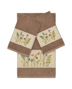 Набор из 3 полотенец из турецкого хлопка «безмятежность», украшенных вышивкой. Linum Home, Latte