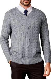 Мужской свитер Kallspin V-образным вырезом из шерстяной смеси с косой вязкой