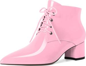 Женские ботильоны Eldof с низким массивным каблуком, зауженным носком и шнуровкой, удобные для ходьбы, Patent Pink