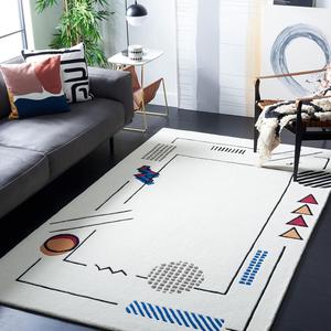 Ковер ручной работы SAFAVIEH, 183 x 275 см, Fifth Avenue Collection Ivory/Blue FTV125A в стиле мид-сенчури модерн с абстрактным узором из новозеландской шерсти для гостиной, столовой или спальни