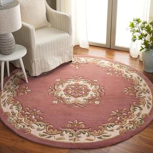 Ковер SAFAVIEH, 183 x 183 см, Aubusson Collection, круглый, Pink & Ivory, ручной работы из шерсти, идеален для гостиной, столовой, спальни (AUB301U)