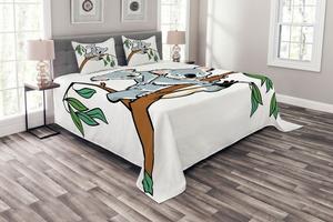 Комплект покрывала с животными ABAKUHAUS, Коала Эвкалипт, комплект с моющимися наволочками, для односпальных кроватей 220 x 220 см, серо-коричневый