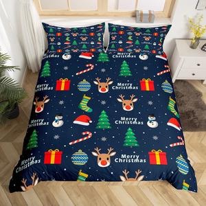 Erosebridal Комплект постельного белья с новогодним принтом оленей и снежинок в синем цвете, Multi 35