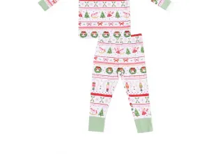 Детский пижамный комплект с длинными рукавами «Фея Сахарная Слива» и «Щелкунчик» в стиле Fair Isle из бамбука, белый Angel Dear