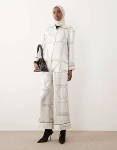 Пижамные брюки iyal с контрастной окантовкой кремового цвета с геопринтом