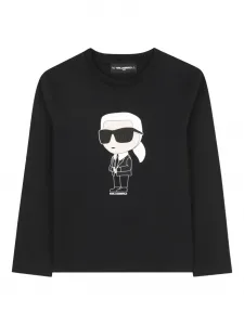 Топ с длинными рукавами и принтом Ikonik Karl KARL LAGERFELD KIDS, черный