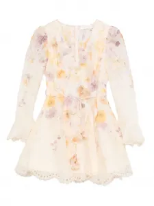 Мини-платье с вышивкой и кружевной отделкой Zimmermann, нейтральный