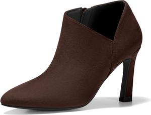 Женские ботильоны Coutgo с заостренным носком, V-образным вырезом, на невысоком каблуке, с боковой молнией, офисные, Chocolate