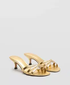 Женские босоножки на каблуке kitten с ремешками Mango, золото