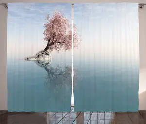 Штора ABAKUHAUS в морском стиле, Одинокое дерево в воде, универсальная тесьма для гостиной с петлями и крючками, 280 x 175 см, бирюзовый Abakuhaus