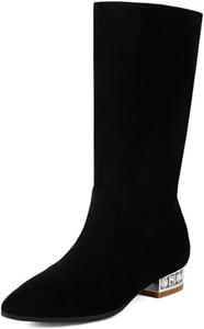 Женские ботинки Aflngle с заостренным носком, невысоким широким каблуком, средней высоты голени, модные, свободного кроя, с драпировкой, сексуальные балетки, короткие ботильоны, Black