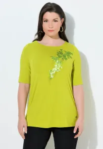 Футболка с принтом в тон ткани и пайетками Ulla Popken, Lime Sorbet