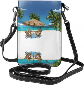 Маленькая сумочка для телефона с принтом «Ямайский пляж», сумка через плечо с магнитной застежкой и отделениями для карт, из искусственной кожи Ultra Fiber.