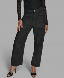 Женские джинсы с широкими штанинами, швом на колене и средней посадкой BCBG, Noir