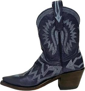 Женские ковбойские ботинки до щиколотки с классическим вышитым заостренным носком и массивным каблуком, женская модная ковбойская обувь WINDBXYB, Navy Blue