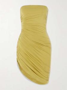 Асимметричное мини-платье Diana без бретелек со сборками из эластичного джерси Norma Kamali, зеленый