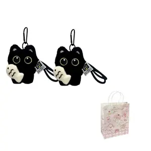 Милый и очаровательный плюшевый кулон с котиком, держащим рыбку, с большими глазами, высота 9 см MENGXIAOZAI