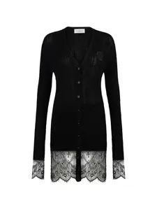 Мини-платье на пуговицах с кружевными деталями Philipp Plein, черный