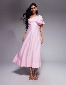 Розовое льняное платье макси на одно плечо Forever New