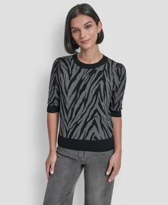 Женский свитер с короткими рукавами и цветовыми блоками DKNY, Graphite Heather/black