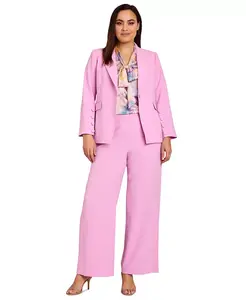 Блейзер больших размеров на одной пуговице, блузка с принтом и бантом и брюки свободного кроя Tahari ASL, розовый