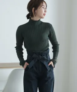 Женская трикотажная водолазка в рубчик с длинными рукавами Pourvous, цвет Dark Green