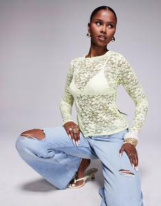 Топ Missyempire с длинными рукавами из прозрачного кружева с цветочным принтом желтого цвета