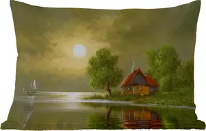 Подушка для улицы - Живопись - Масляная краска - Дом - Природа - Вода - 60x40 см - Устойчива к атмосферным воздействиям - Подушка для отдыха - Декоративная подушка - Подушка для дома MuchoWow