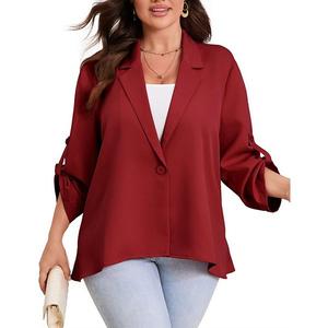 Женский блейзер plus size с длинным рукавом и открытым передом Xuba, Wine Red