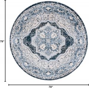 Ковер SAFAVIEH, 201 x 201 см, Rosewood Collection, круглый, Ivory & Blue, традиционный персидский дизайн, не линяет и прост в уходе, идеален для помещений с высокой проходимостью в гостиной, спальне, столовой (ROW110B-7R)