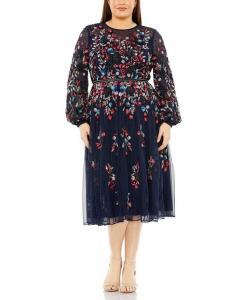 Коктейльное платье Mac Duggal с длинными рукавами и бисером, синий