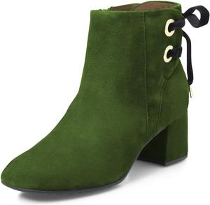 Женские ботильоны YDN с круглым носком, массивным средним каблуком, шнуровкой и замшевой отделкой, зимние, Olive Green