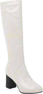 Женские высокие ботинки до колена из лакированной кожи, длинные ботильоны, осенне-зимний стиль, для женщин большого размера Generic, White