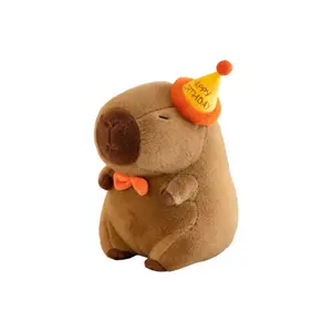 Плюшевая кукла капибара в праздничном колпаке высотой 25см/30см OU DI PIG