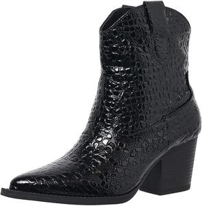 Женские ботильоны в стиле вестерн с массивным каблуком, заостренным носком, ковбойские ботинки до щиколотки с каблуком, средней высоты, для вечеринок и повседневной носки Generic, Dark Brown