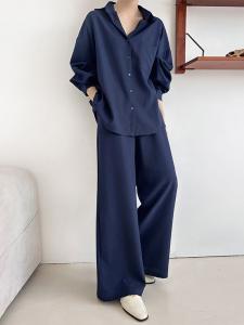 Женский комплект: рубашка и широкие брюки Doux Belle, цвет Navy