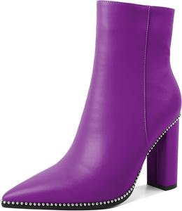 Женские ботильоны Eldof с заостренным носком, отделкой бусинами, массивным каблуком и боковой молнией, 3,5 дюйма