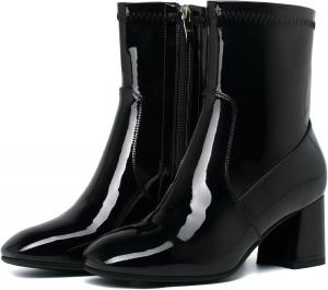 Женские ботинки KysBloes из лакированной кожи с квадратным носком, массивным каблуком, на щиколотку с боковой молнией, зимние ботильоны, Black
